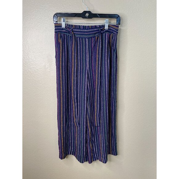 Maison Jules Womens Striped Wide-Leg Cropped Pants Navy Multicolor S Polyester - Picture 2 of 7